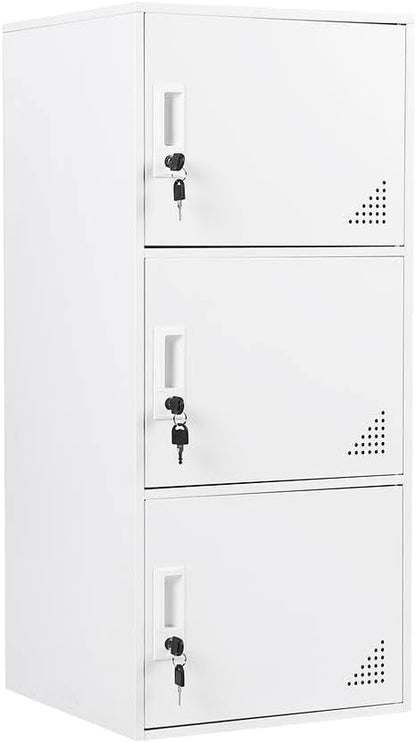 Student Locker Organizer, Multi-Door Steel Locker, Small Locking Cabinet Storage Organizer, Office File Cabinet, Home Locker, Gym Locker, Metal Storage Locker (3 Door, White)