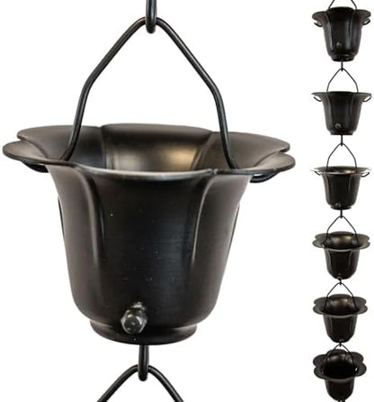 Nutshell Stores Flower Cups Rain Chain - Black - 8 Feet