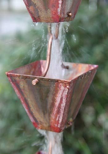 Nutshell Stores Medium Square Cups Rain Chain - Pre-Aged Copper - 15 Feet