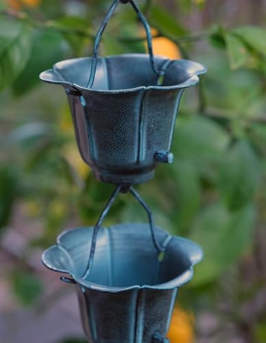 Nutshell Stores Flower Cups Rain Chain - Patina - 12 Feet