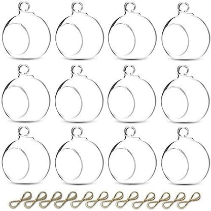 Sziqiqi Hanging Glass Globes Orbs Tea Light Candle Holders fillable with Trinkets for Wedding Ornaments, Wedding Birthday Christmas Party Centerpiece Accessory 2.36inch 10pcs +2 Extra