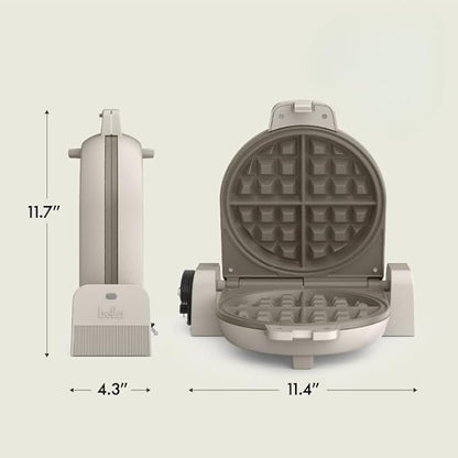 bella Flip-n-Store Waffle Maker with EverGood™ Ceramic Nonstick Coating, Fits-anywhere™ Kitchenware, Power Indicator Light, Cool Touch Handle & Cord Wrap, 7” Wide & 1" Deep Plates, 1000 Watt, Oatmilk