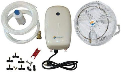 Misting Fan Kit with 1 Black Fan 18”, Mid Pressure Pump, Misting Rings, Nozzles, Nylon tubing, Filtration system & Manual, Connects to Any Outdoor Fans, Mister System for Lawn Patio Garden