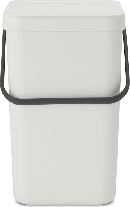 Brabantia Sort & Go Kitchen Recycling Bin | M / 6.6 Gal / 25L | Light Gray | Removable Stay-Open Lid, Carry Handle | Trash Can for Bottles, Cans, Paper, Glass | Wall-Mounting Bracket Sold Separately