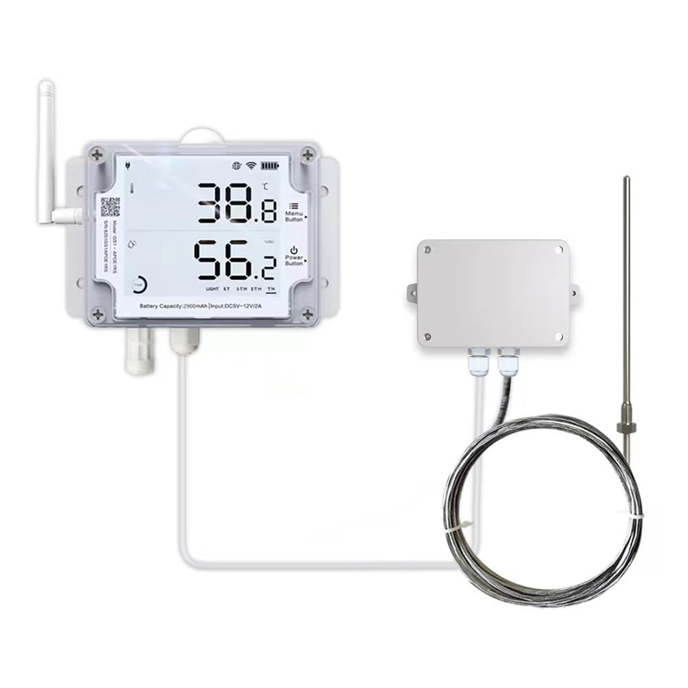 Ubibot GS1-AETH1RS + PT100 Ethernet Thermometer Hygrometer, WiFi Temperature Humidity Sensor, Digital Temperature Data Logger, Free App Email Alert(2.4GHz WiFi & RJ45 Ethernet, no hub Required)