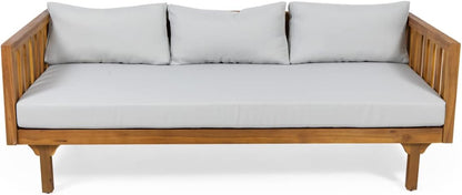 Christopher Knight Home Tina Outdoor 3 Seater Acacia Wood Daybed, Teak Finish, Light Grey