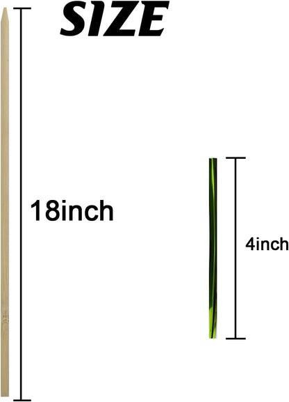TIHOOD 100PCS 18" Wooden Garden Stakes with 100PCS 4" Garden Ties, Green Bamboo Sticks, Floral Plant Support, Tomato Stakes (Natural)