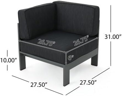 Outdoor Aluminum Furniture Set, 4-Person Patio Sectional Conversation Sofa Set, L-Shaped Outdoor Sectional Sofa with Cushions for Patios, Poolsides, Gardens (Black,Dark Gray)