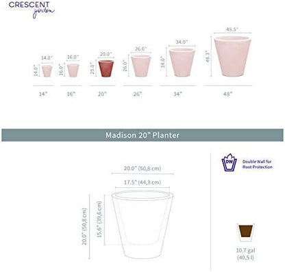 Crescent Garden Madison Planter– Weather-Resistant, Double Walled Indoor/Outdoor Plant Pot with Drain Hole – Durable All-Season Plastic Flower Container, 20" W (Terracotta-Colored)