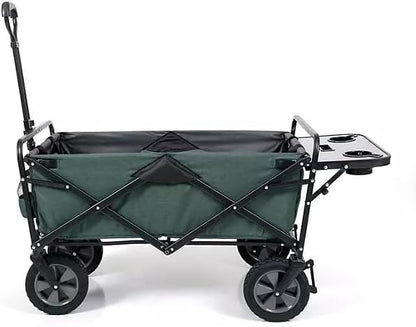 Heavy Duty Steel Frame Collapsible Folding Wagon with Table,150 Pound Capacity Outdoor Camping Garden Utility Wagon Yard Cart (Green, 2PACK)