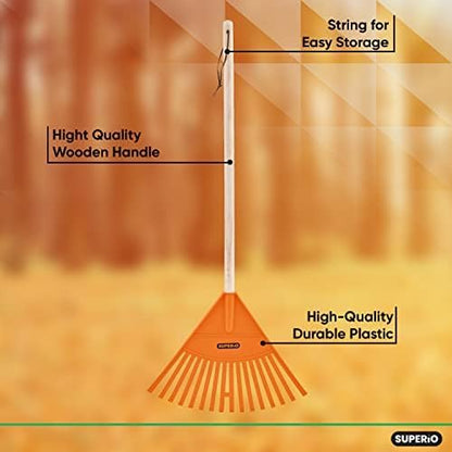 Pack of 3 Kids Rake with Hardwood Handle, Durable Plastic Head to Sweep Leaves in Lawn and Tidying Up The Garden, 34" (Orange)