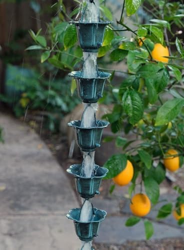 Nutshell Stores Flower Cups Rain Chain - Patina - 10 Feet