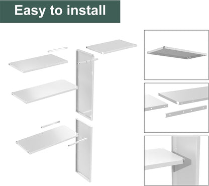 Vertical Storage Shed Shelf, Weatherproof Metal Shelf for 60 cuft Tool Cabinet, Ideal for Outdoor Use, with Screw and Nuts Easy Assembly, 45.6''L×13.2''W×69.9''H, White