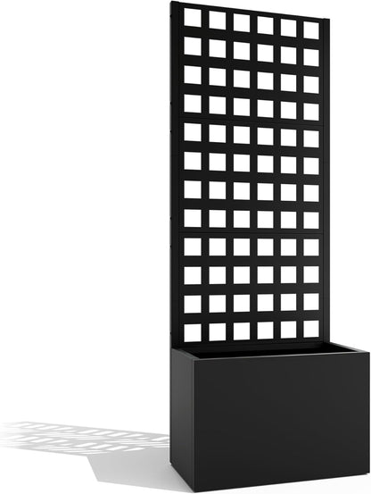 Metal Planter Box with Trellis, Heavy-Duty Raised Garden Bed for Climbing Plants, Drainage Hole, Outdoor Planter Box with Privacy Screen，24''L×12''W×63''H