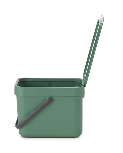 Brabantia Sort & Go Kitchen Countertop Food Scraps Compost Bin | XS / 1.6 Gal / 6L | Fir Green | Removable Stay-Open Lid, Carry Handle, Easy-Clean Recycling Box | Wall-Mounting Bracket Included