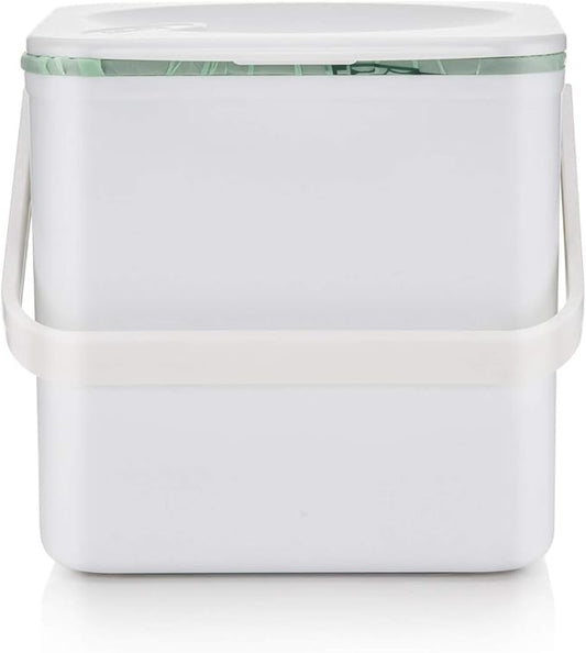 Minky Homecare Kitchen Compost Bin – Countertop Food Waste Caddy with Easy Wipe Clean Interior – Made in The UK - 3.5L (0.9 gal.) (White)