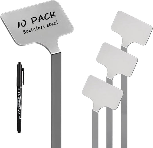 Stainless Steel Plant Labels,Metal Waterproof Plant Markers, Height 12.75 in, Label Area 2.5 in*1.25 in resuable Nursery Tags for Vegetables herb Flower Seed Green House 10-Pack