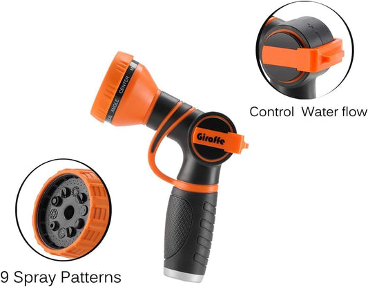 Giraffe Tools Garden Hose Nozzle 9 Adjustable Spray Modes Water Gun for Garden Hose Reel, Car Washing, Watering, Dog Washing PRO Model