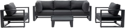 Outdoor Conversation Set 6 Pieces Aluminum Patio Furniture Modular Sectional Sofa Set with Armchairs, Square Coffee Tables, Dark Grey Cushions