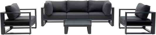 Outdoor Conversation Set 6 Pieces Aluminum Patio Furniture Modular Sectional Sofa Set with Armchairs, Square Coffee Tables, Dark Grey Cushions
