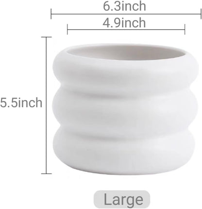 Ceramic Plant Pot Indoor, 6.5 Inch Flower Pot with Drainage Hole, Tiered Bubble Design Ceramic Planter for Home & Office Decor (White)