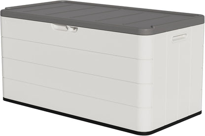 100 Gallon Outdoor Storage Box Waterproof Lockable Resin Deck Box Large, Patio Storage Bin for Pool Accessories Cushion Furniture, Garden Tools, UV-Resistant Outside Delivery Black&White