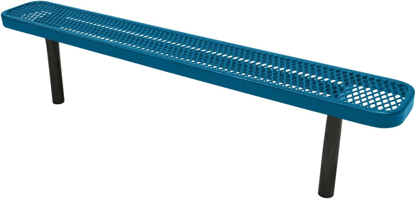 Coated Outdoor Furniture Heavy-Duty Outdoor Bench Thermoplastic Coated, Expanded Metal, Commercial-Grade Seating, Made in America (Inground Without Back, 6 Ft, Light Blue)