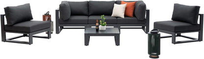 6 Pieces Outdoor Modular Sectional Set Aluminum Patio Conversation Sofa Sets with Armless Sofas, Square Coffee Table, Dark Grey Cushions