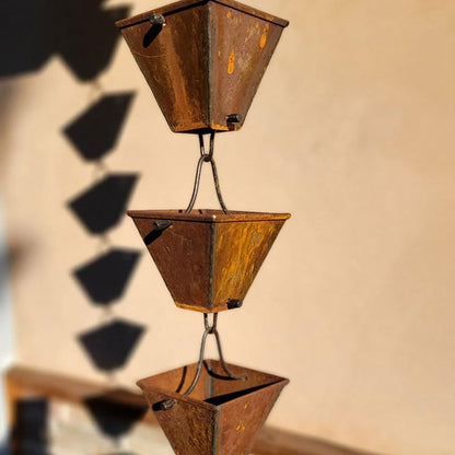 Nutshell Stores Medium Square Cups Rain Chain - Weathered Steel - 8 Feet