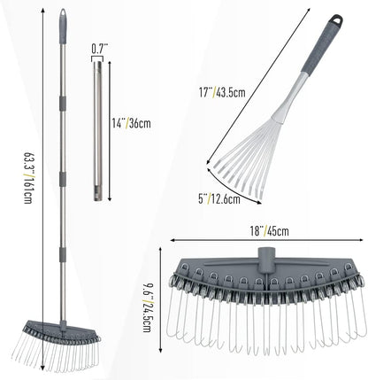 Thatch Rake Adjustable, Dethatcher Rakes 17"-63", Wide with 24 Metal Tines, Lightweight Garden Thatching Rakes Used for Mulch ,Leaves, Debris, Pine Needles, Shrub, Gravel