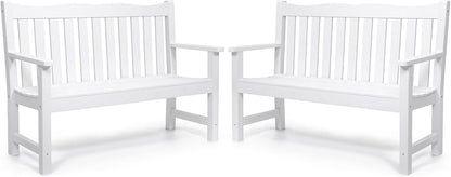 Garden Benches Set of 2, All-Weather HIPS Outdoor Bench with 800 lbs Weight Capacity, Never Rot or Fade, for Garden, Porch, Backyard, and Park, White
