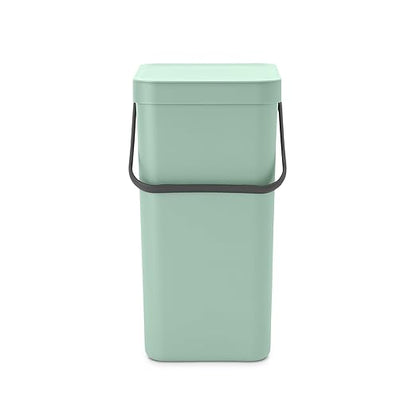 Brabantia Sort & Go Kitchen Recycling Bin | S / 4.2 Gal / 16L | Jade Green | Removable Stay-Open Lid, Carry Handle | Trash Can for Bottles, Cans, Paper, Glass | Wall-Mounting Bracket Included