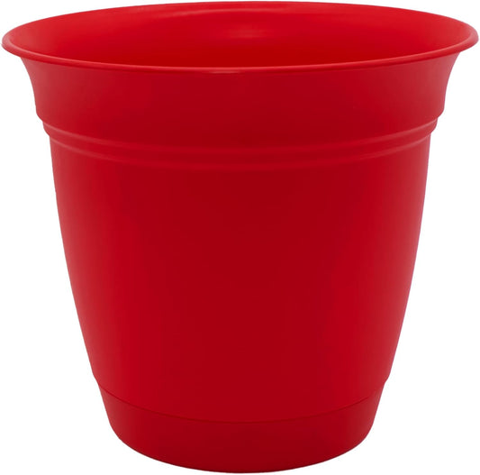The HC Companies Eclipse Round Planter with Saucer - Outdoor & Indoor Plant Pot with Drainage Holes - Lightweight, UV-Resistant Plastic Pots for Plants, Flowers & Herbs (6" Red, Pack of 1)
