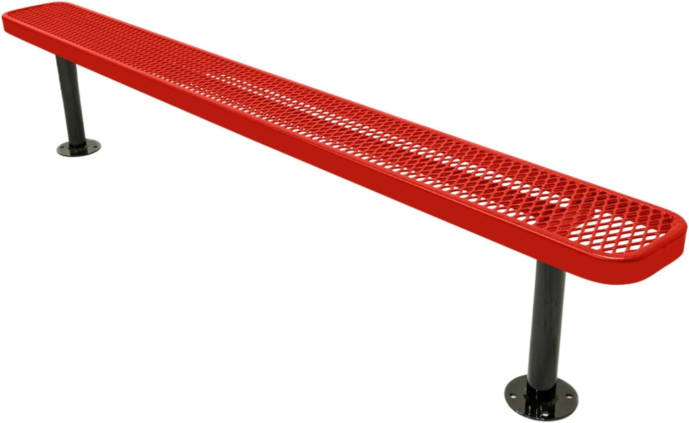 Coated Outdoor Furniture Heavy-Duty Outdoor Bench Thermoplastic Coated, Expanded Metal, Commercial-Grade Seating, Made in America (Surface Without Back, 8 Ft, Red)