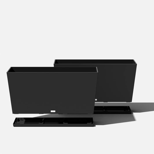 Veradek Midori Long Trough Planter (Black, 39 inch - 2 Pack with 2 Saucer Trays)