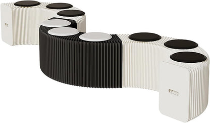 Foldable Kraft Paper Stool, Honeycomb Accordion Folding Bench, Collapsible Paper Stool for Small Spaces, Portable Footrest and Side Table for Living Room and Office,Black White-44×31×600cm