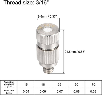 uxcell Brass Misting Nozzle - 3/16-inch Threaded 0.2mm Orifice Dia Fogging Spray Head for Outdoor Cooling System - 5 Pcs Silver Tone