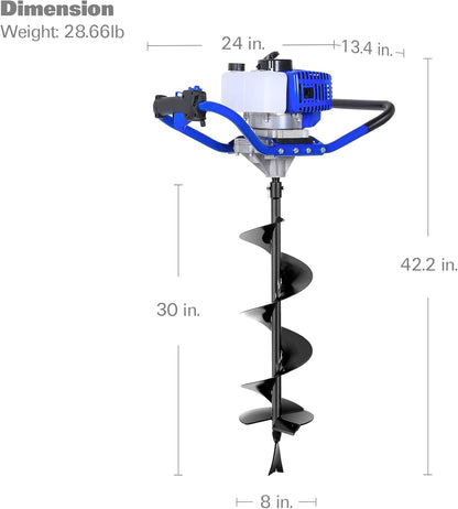 BILT HARD Post Hole Digger Gas Powered, 52cc 2.4 HP 2 Stroke Engine Earth Auger with 8" Drill Bit, EPA Compliant Post Hole Auger