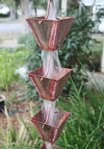 Nutshell Stores Medium Square Cups Rain Chain - Pre-Aged Copper - 14 Feet