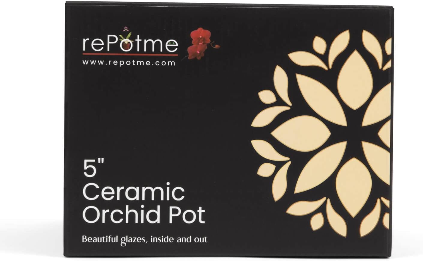 rePotme 5 inch Floral Cutout Ceramic Orchid Pot (Emerald Green) - Includes 5 inch Slotted Pot Liner