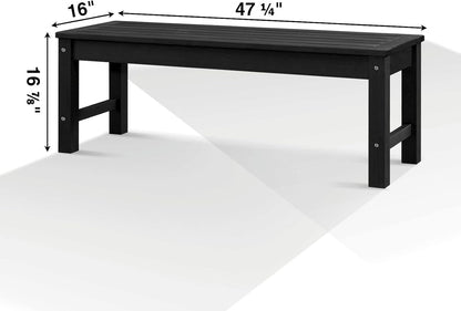 Psilvam Knight Bench Set of 2, Two Person Outdoor Poly Lumber Patio Backless Bench, Weatherproof Garden Bench That Never Rot and Fade, Suit for Church, School, Garden, Porch and Park (Black)