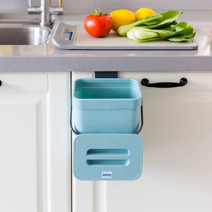 Kitchen Compost Bin Indoor for Counter Top,Hanging Small Trash Can with Lid,Food Waste Bin,Mountable Compost Busket 1.3 Gal/5 L Series,Blue