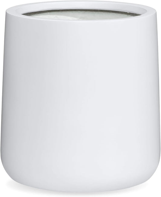 13" H x 12.6" D Conico Fiberstone Round Planter with Drainage Hole, Smooth Finishes, Weather Resistant for Indoor and Outdoor Use, Included 2 Extra Coco Mats (White, 10" Pot Opening)