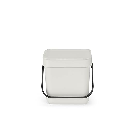 Brabantia Sort & Go Kitchen Countertop Food Scraps Compost Bin | XS / 0.8 Gal / 3L | Light Gray | Removable Stay-Open Lid, Carry Handle, Easy-Clean Recycling Box | Wall Bracket Sold Separately