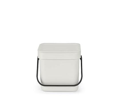 Brabantia Sort & Go Kitchen Countertop Food Scraps Compost Bin | XS / 0.8 Gal / 3L | Light Gray | Removable Stay-Open Lid, Carry Handle, Easy-Clean Recycling Box | Wall Bracket Sold Separately