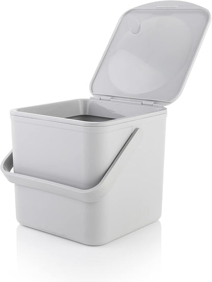 Minky Homecare Kitchen Compost Bin – Countertop Food Waste Caddy with Easy Wipe Clean Interior – Made in The UK - 3.5L (0.9 gal.) (Light Grey)