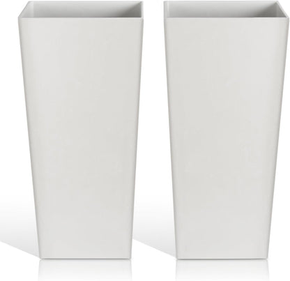Tall Planters for Outdoor Plants, Large Resin Flower Pots for Garden, Front Porch, Patio, Indoor - Set of 2 (White, 32 inch - 2 Pack)