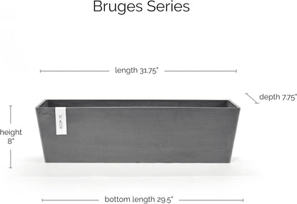 Ecopots Bruges Durable Modern Rectangular Indoor/Outdoor Recycled-Based Composite Flower Pot Planter, Grey, 31.5"