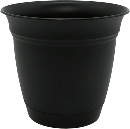 The HC Companies Eclipse Round Planter with Saucer - Outdoor & Indoor Plant Pot with Drainage Holes - Lightweight, UV-Resistant Plastic Pots for Plants, Flowers & Herbs (10" Black, Pack of 1)