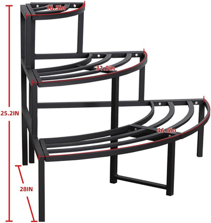 Black Corner Plant Stand - 3-Tier Space Saving Flower Pot Rack - Rustproof & Weather Resistant Indoor/Outdoor Ladder Display Shelf for Patio, Garden, Yard, Balcony
